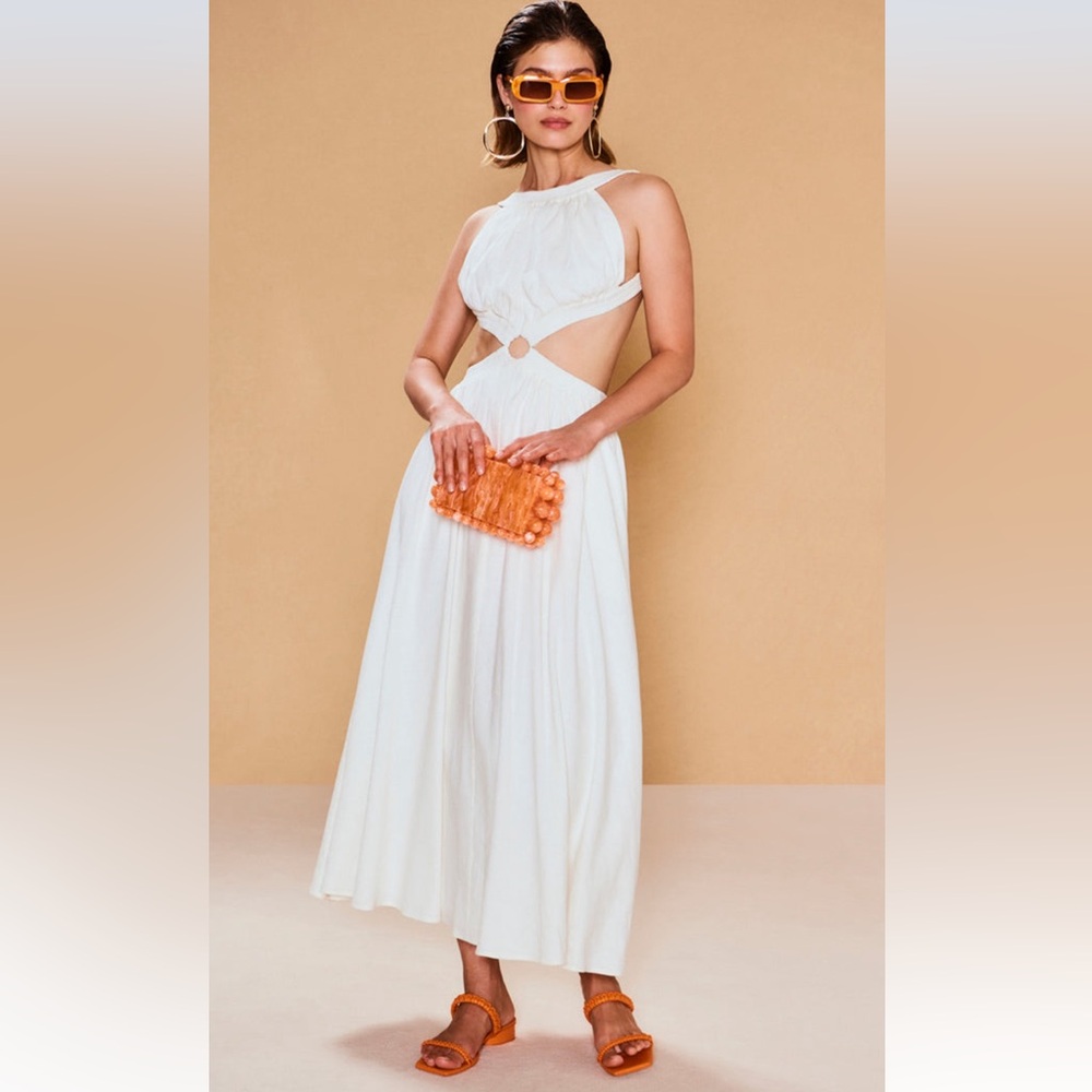 NWT Cult Gaia Theia Halter Backless Linen Blend MIDI Dress in Off- White Size M - Picture 4 of 16